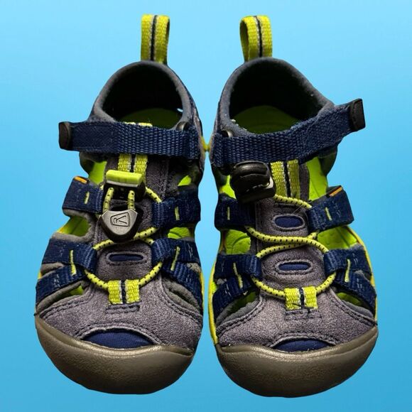 Keen Little Kids' Seacamp II CNX Naval Academy/Chartreuse Sandals Size 8 - Picture 2 of 7